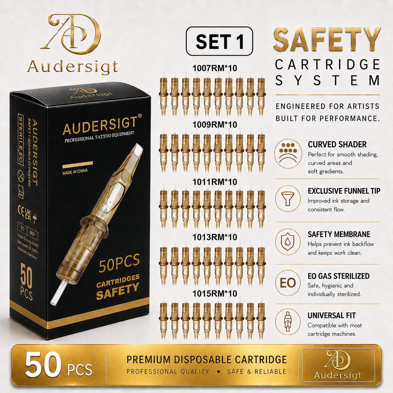 Audersigt Safety Round Liner Tattoo Cartridges 50 pcs — product configuration