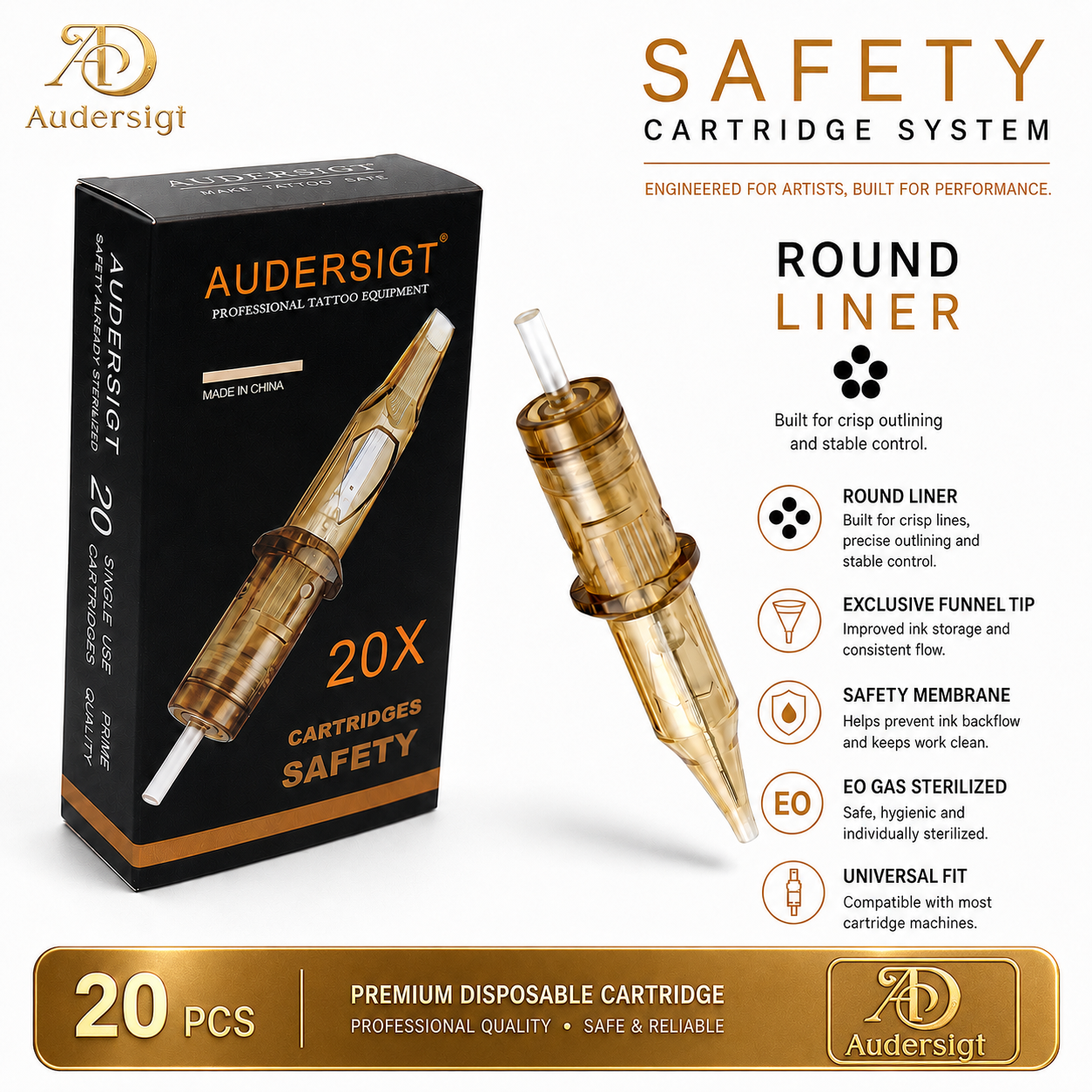 Audersigt Safety Round Liner Tattoo Cartridges