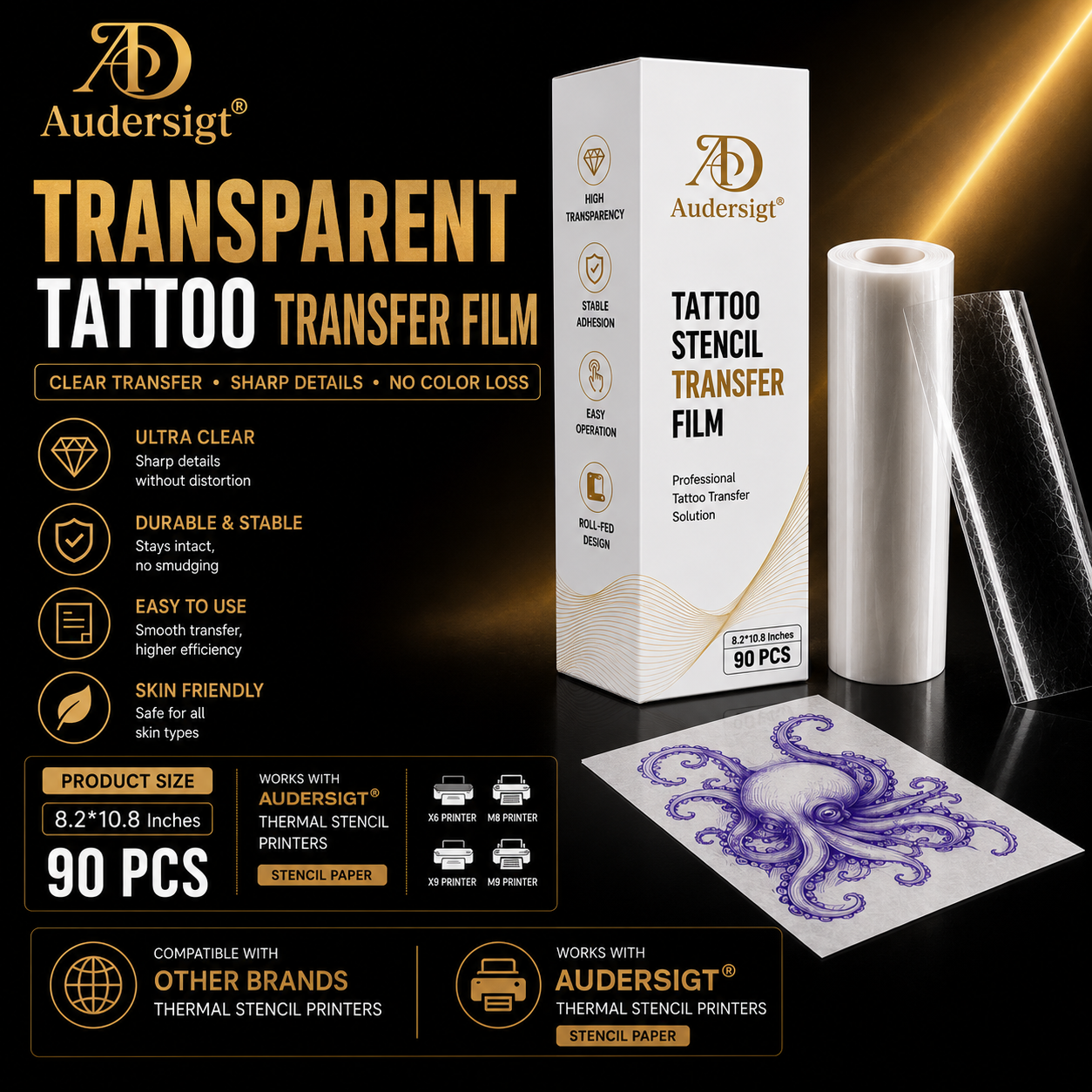Película transparente de transferencia para tatuaje Audersigt