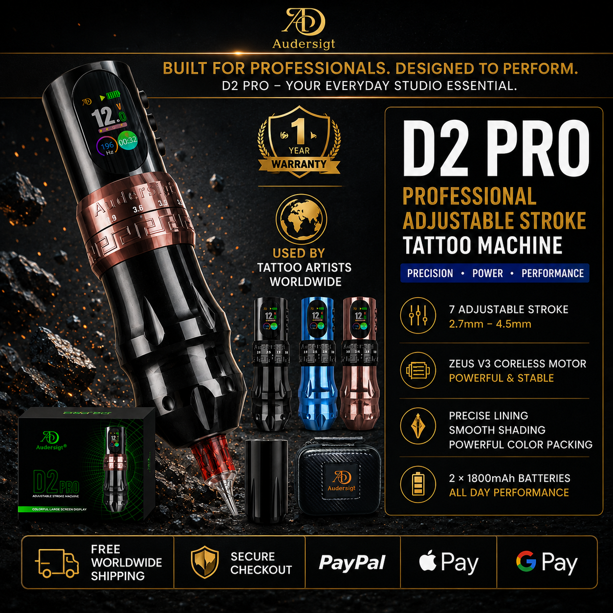 máquina pen de tatuaje inalámbrica de trazo variable D2 Pro