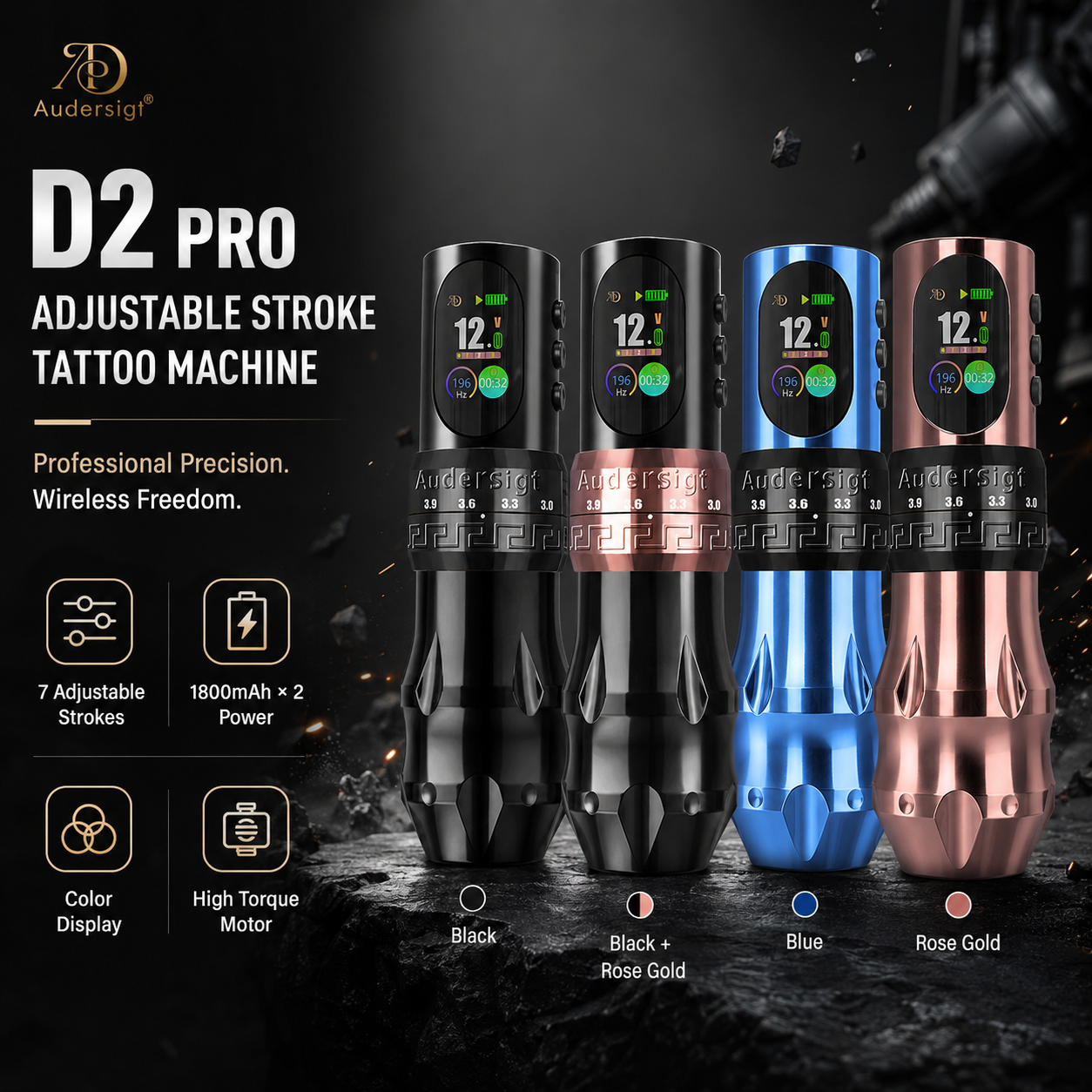 D2 Pro Adjustable Stroke Wireless Tattoo Pen Machine