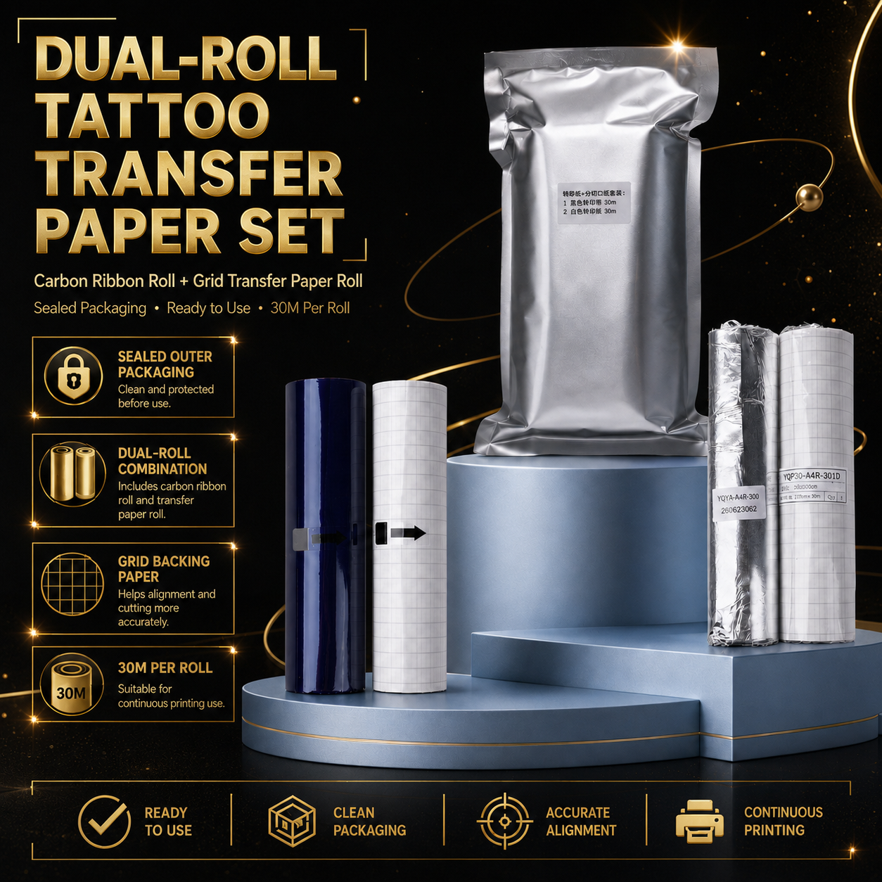 Rollo de papel térmico para stencil HD de 30 m — 210 mm — vista general del producto