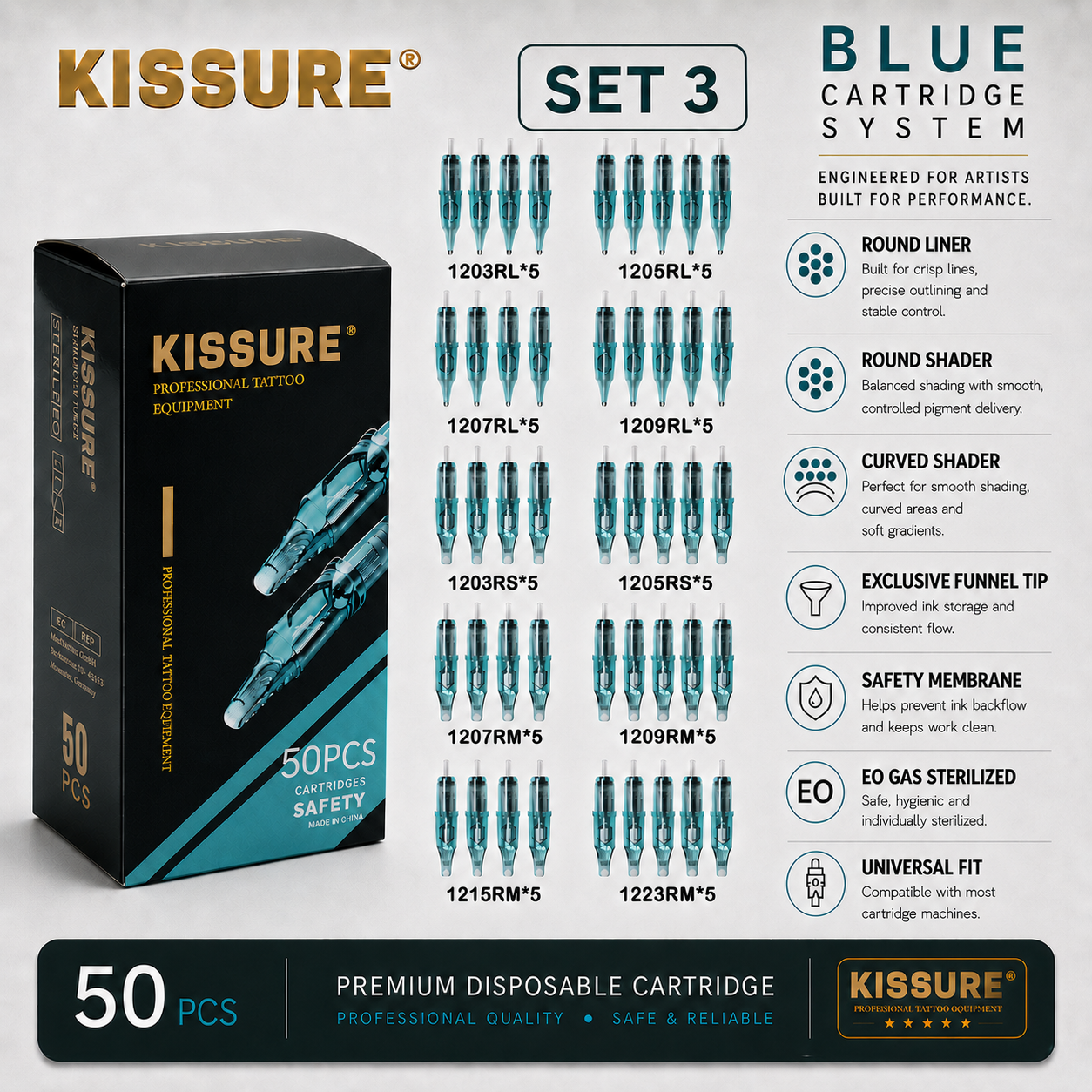 Kissure Round Liner Tattoo Cartridges 50 pcs