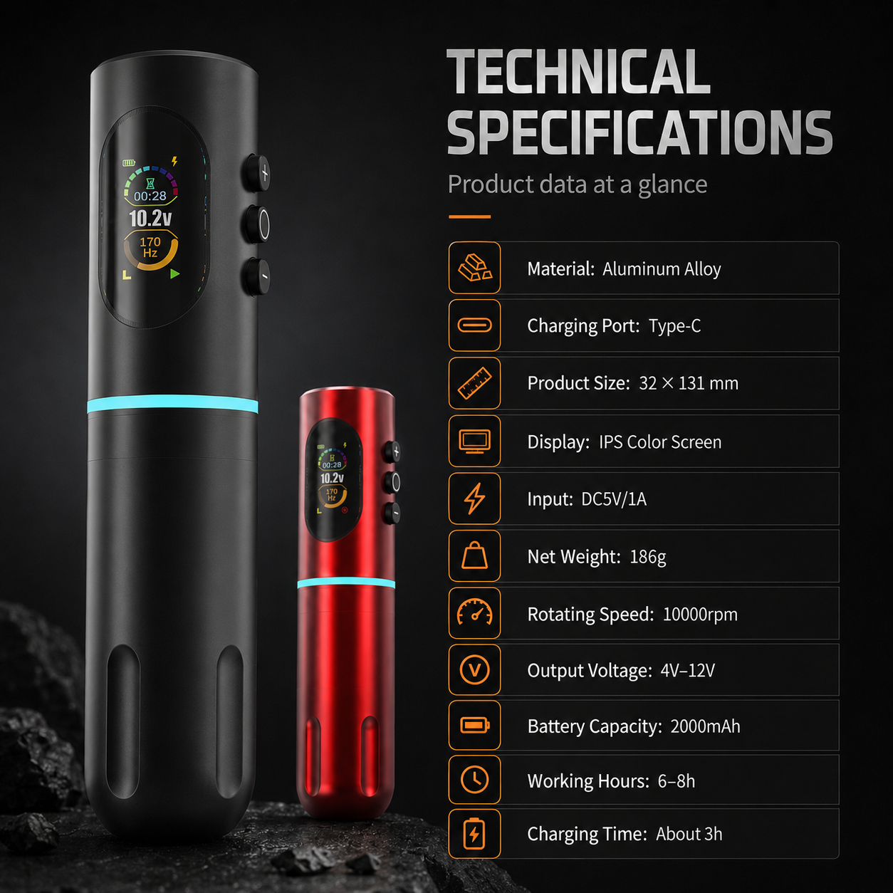 B6 Wireless RCA Tattoo Power Supply 2000mAh — product configuration