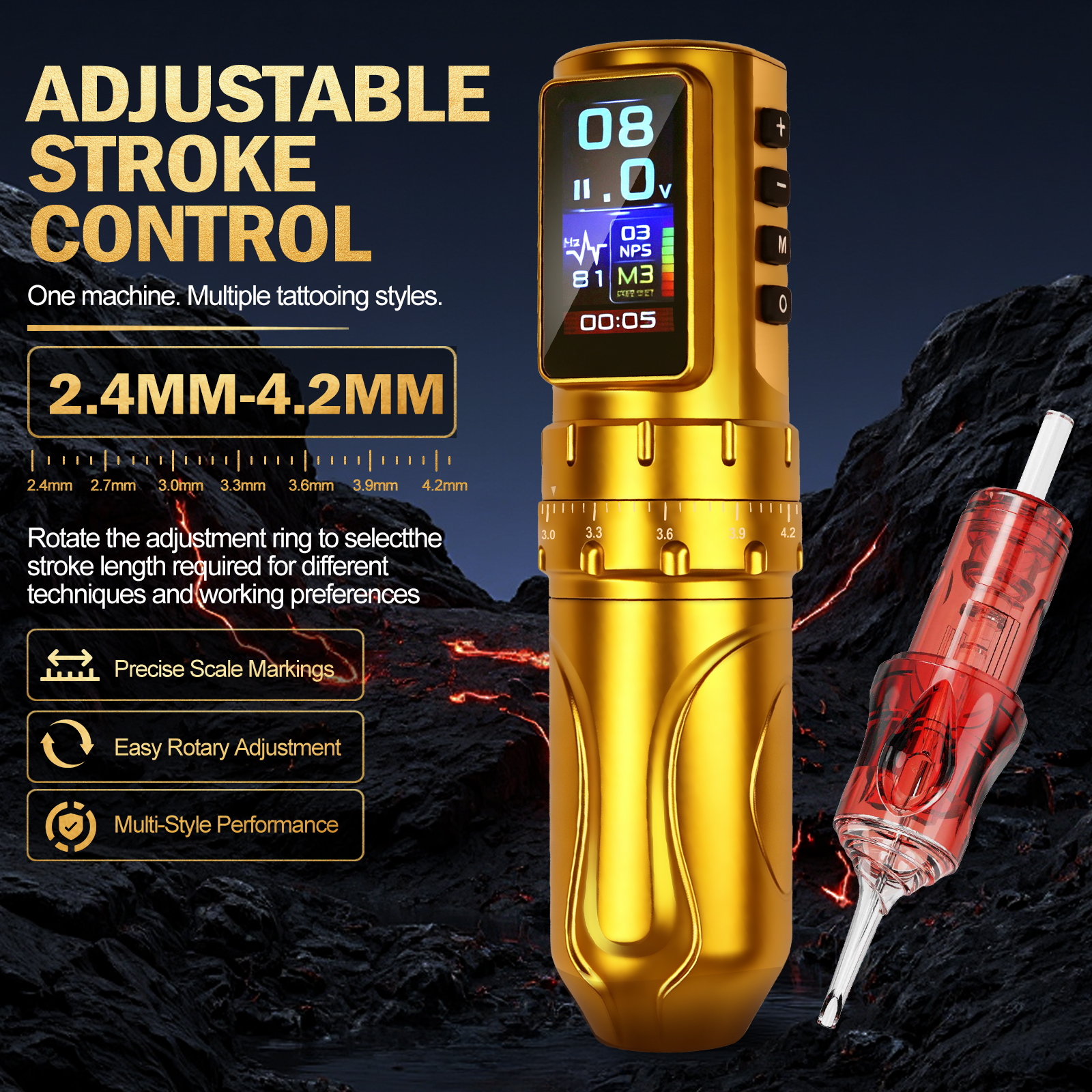 G12PRO Adjustable Stroke Wireless Tattoo Pen Machine for Beginners — product in use