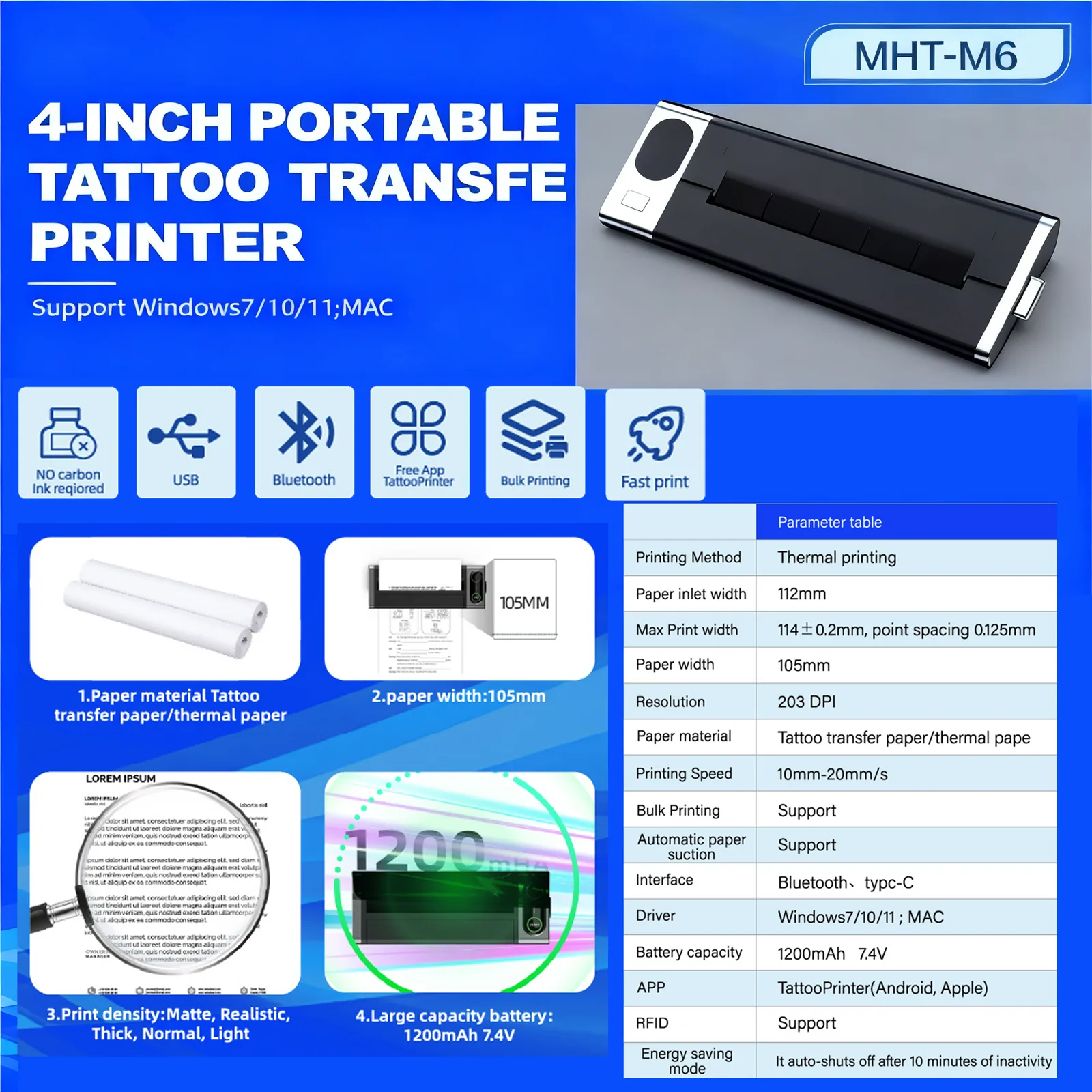 M6 Mini Bluetooth Thermal Tattoo Stencil Printer - image 3