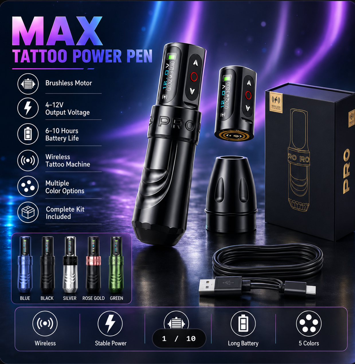MAX PRO Brushless Wireless Tattoo Pen Machine