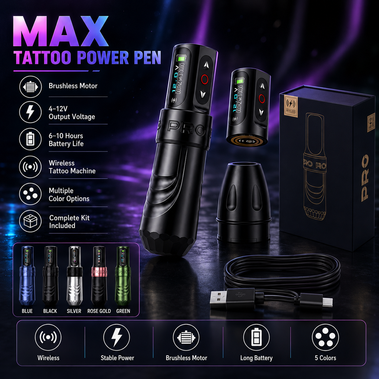 MAX PRO Brushless Wireless Tattoo Pen Machine