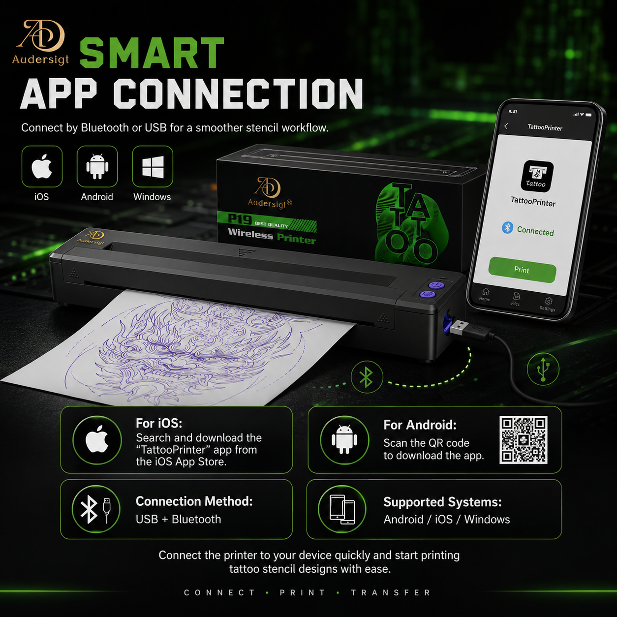 P19 Mini Bluetooth Thermal Tattoo Stencil Printer — product configuration