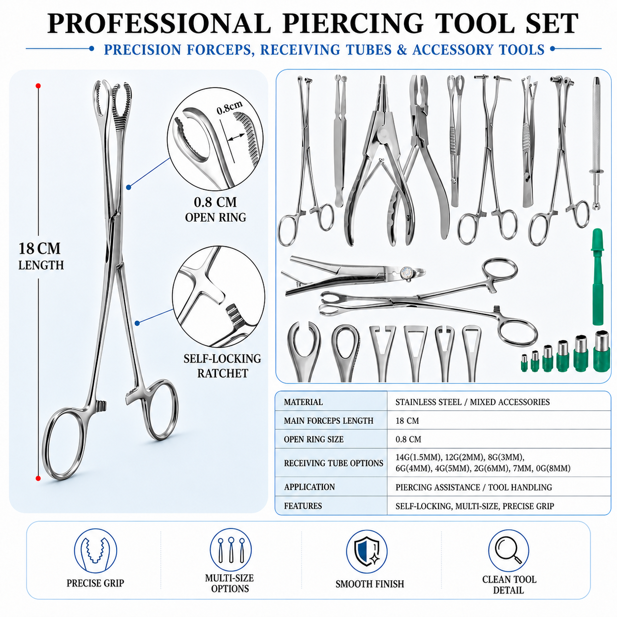 Pinzas de posicionamiento de piercing de acero inoxidable PR06