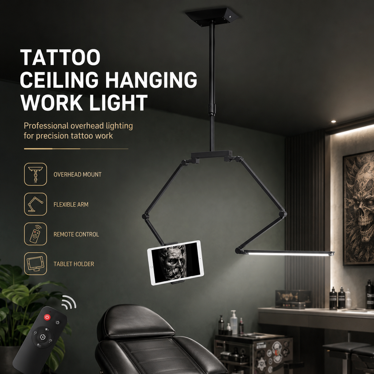 Lámpara de trabajo multifuncional sin sombras para tatuajes montada en el techo