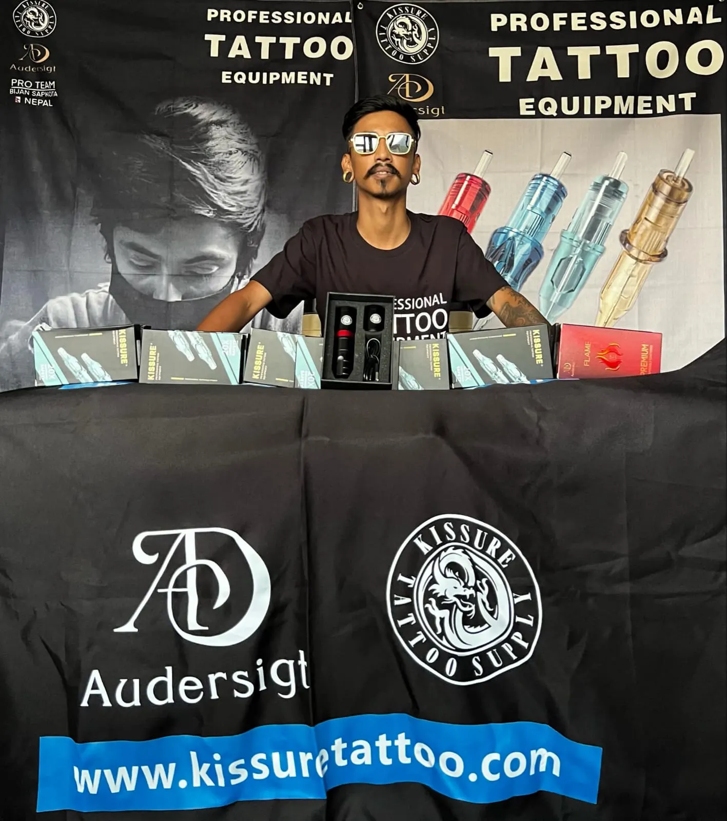 Audersigt equipment displayed at a tattoo industry event
