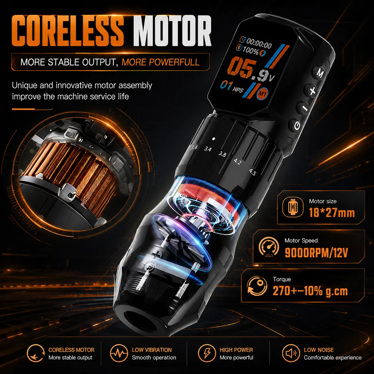 KT108 Adjustable-Stroke Wireless Tattoo Pen - image 4