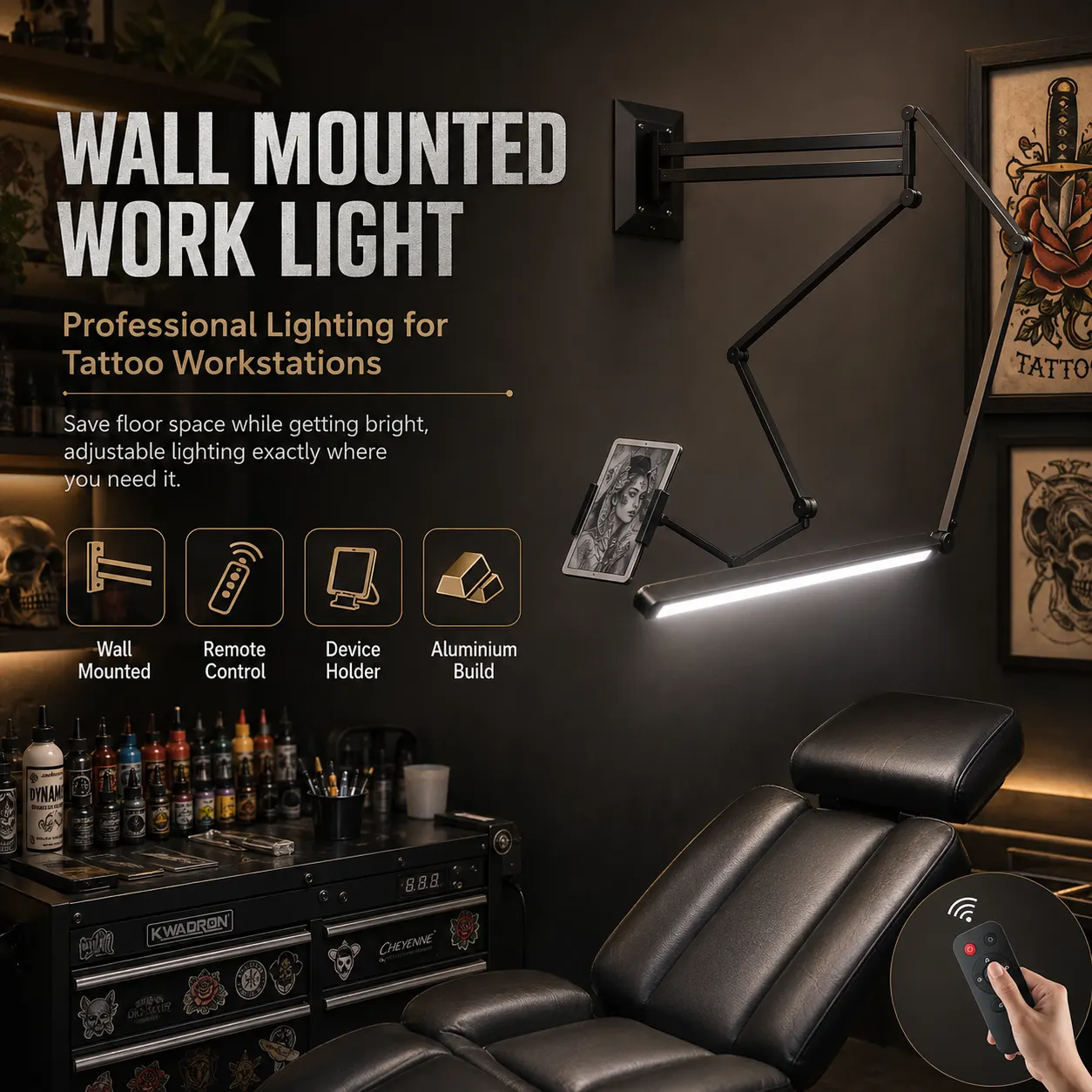 Multifunktionale wandmontierte Tattoo-Arbeitsleuchte ohne Schatten