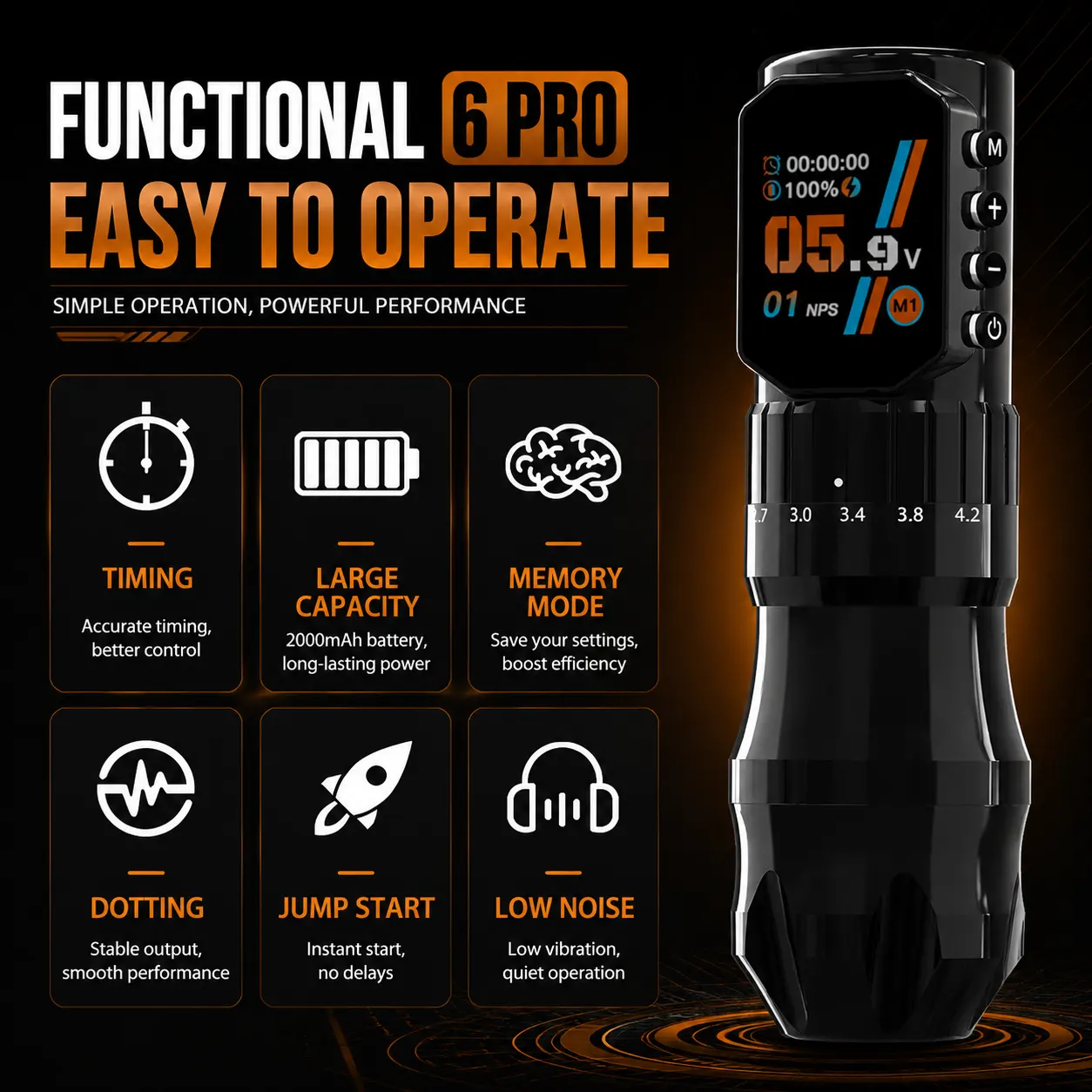 KT108 Adjustable-Stroke Wireless Tattoo Pen - image 5