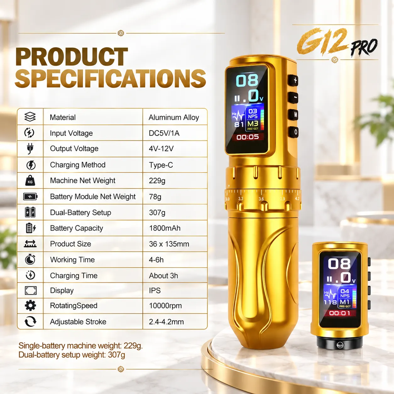پن بی‌سیم تاتو G12PRO با کورس قابل‌تنظیم — تصویر 2