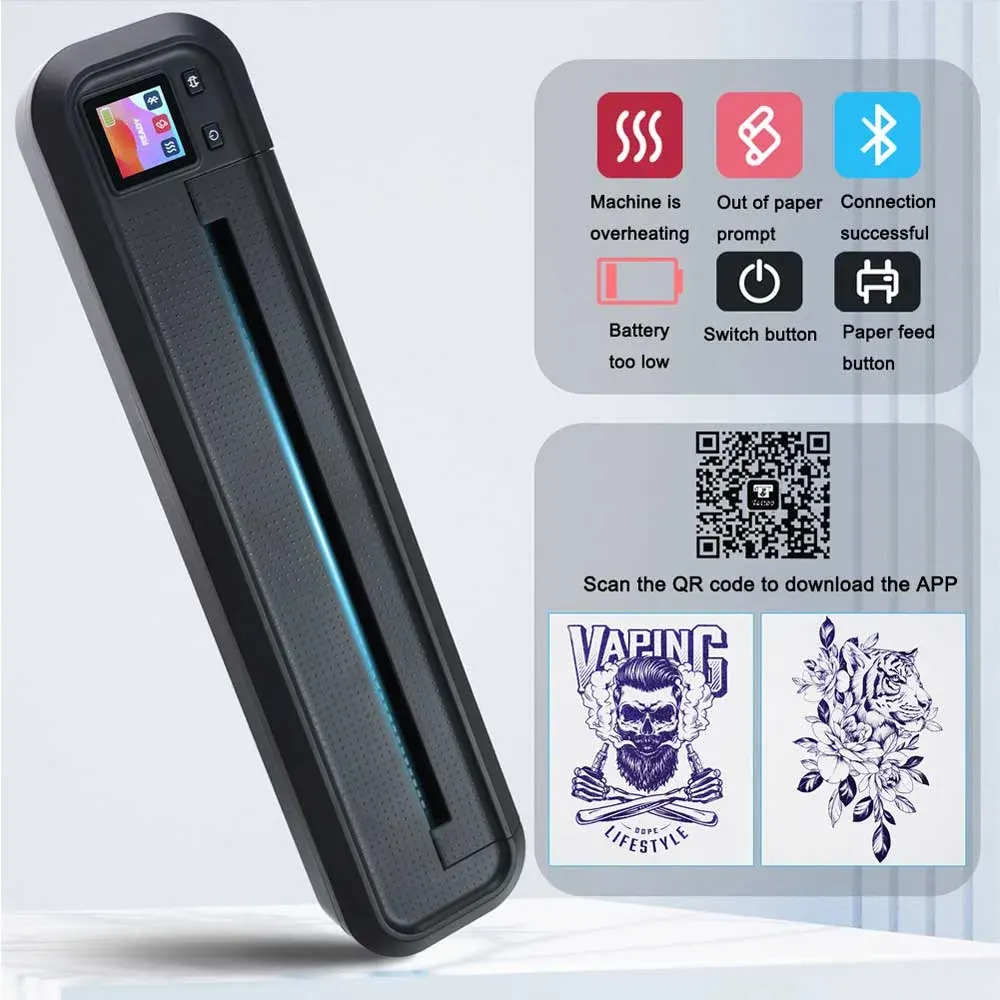 Audersigt MHT500 — mini drukarka termiczna Bluetooth do szablonów tatuażu — zdjęcie 2