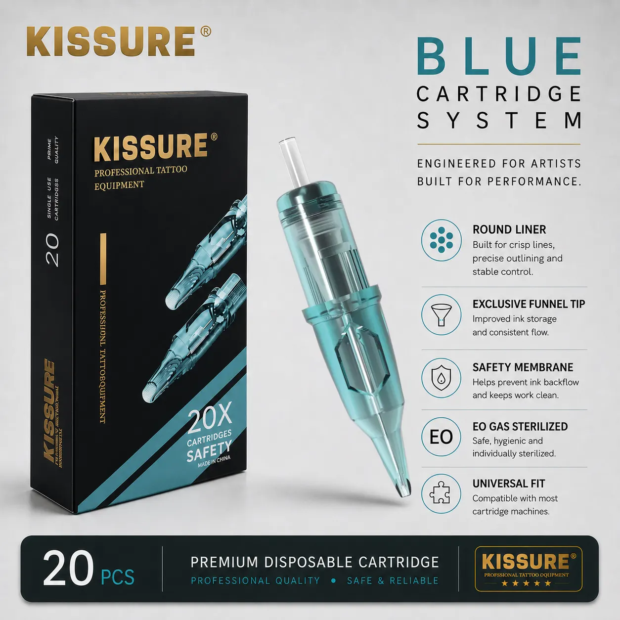 Kissure AD03 RL — картриджи для татуировки, 20 шт.