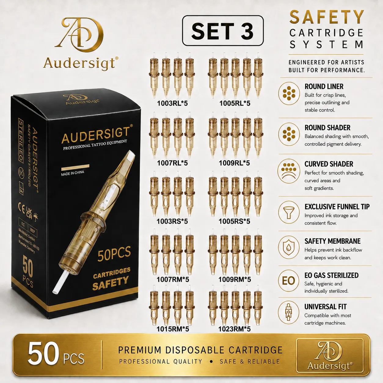 Audersigt Safety AD01 混合針型墨盒針・50 支裝