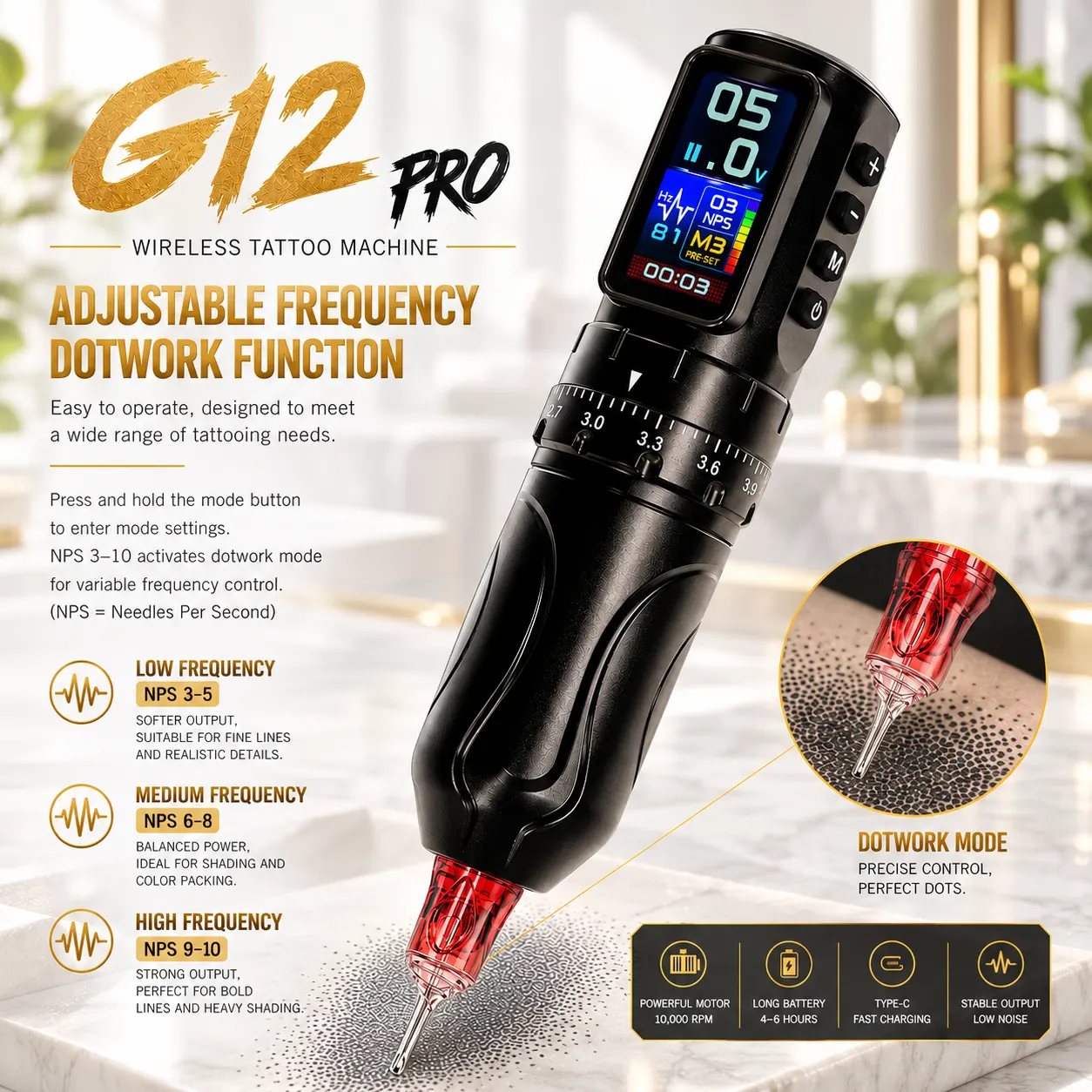 پن بی‌سیم تاتو G12PRO با کورس قابل‌تنظیم — تصویر 6