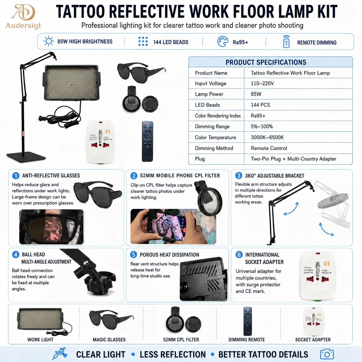 AC062 Tattoo Floor Light & CPL Kit · 85 W