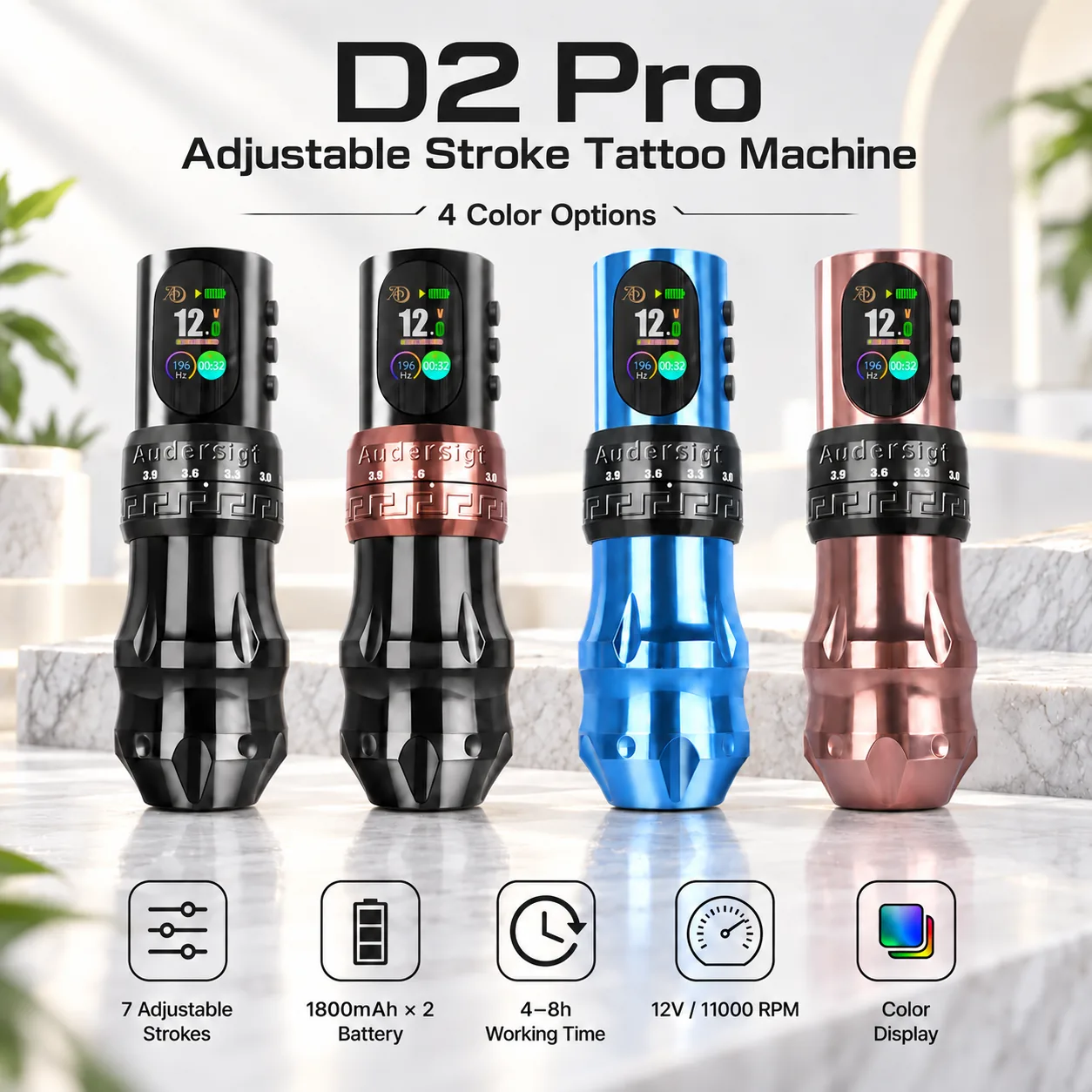 D2 Pro — беспроводная тату-машинка с регулируемым ходом