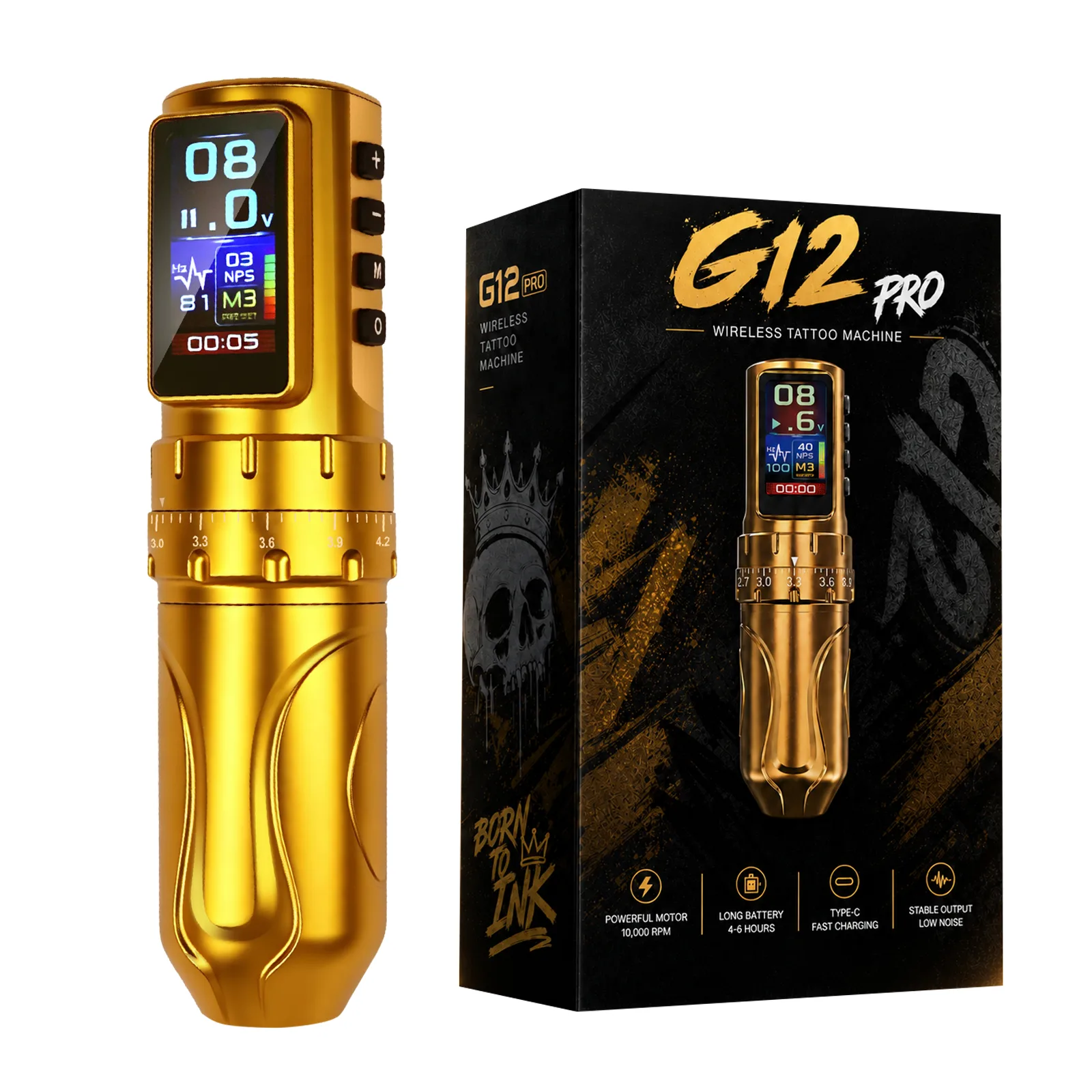 G12PRO — беспроводная тату-машинка с регулируемым ходом