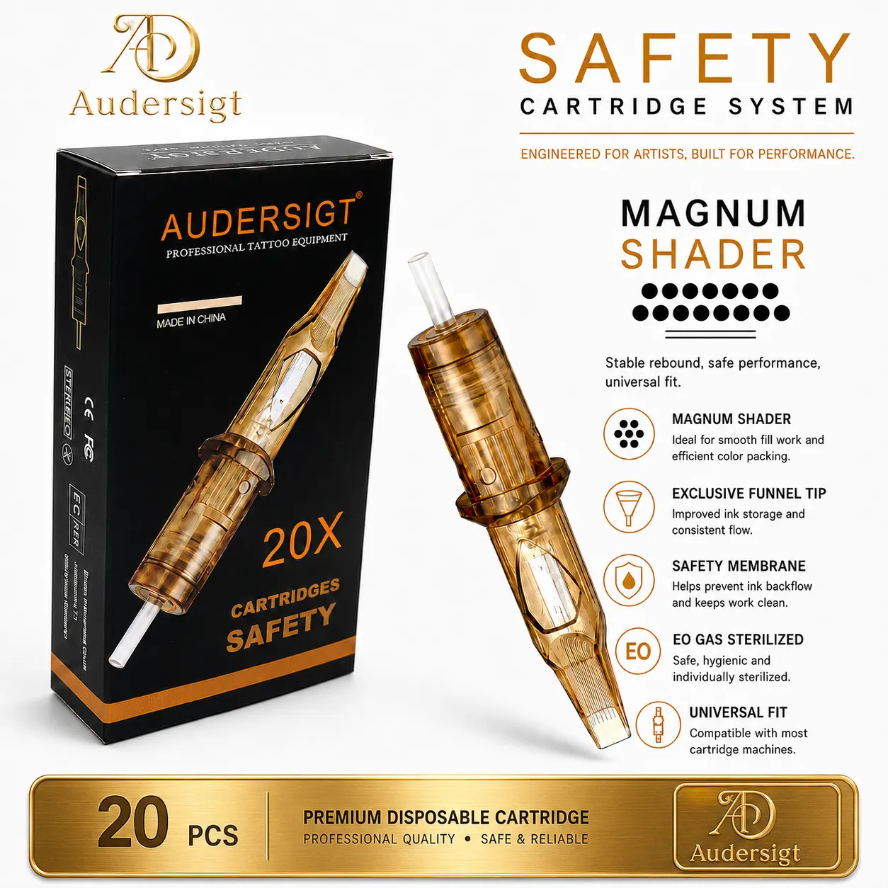 Audersigt Safety AD01 M1 刺青墨盒針・20 支裝