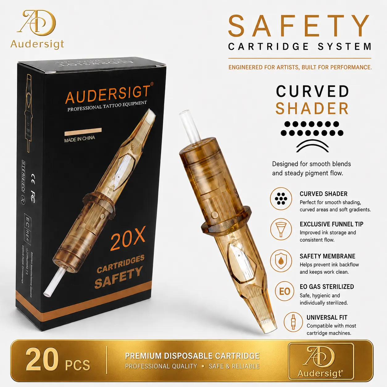 Audersigt Safety AD01 RM 刺青墨盒針・20 支裝