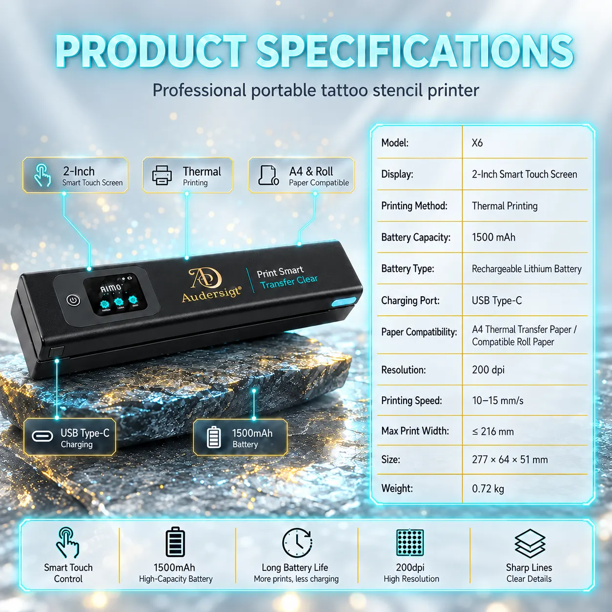 Audersigt X6 藍牙熱感應刺青轉印機，第 2 張圖片
