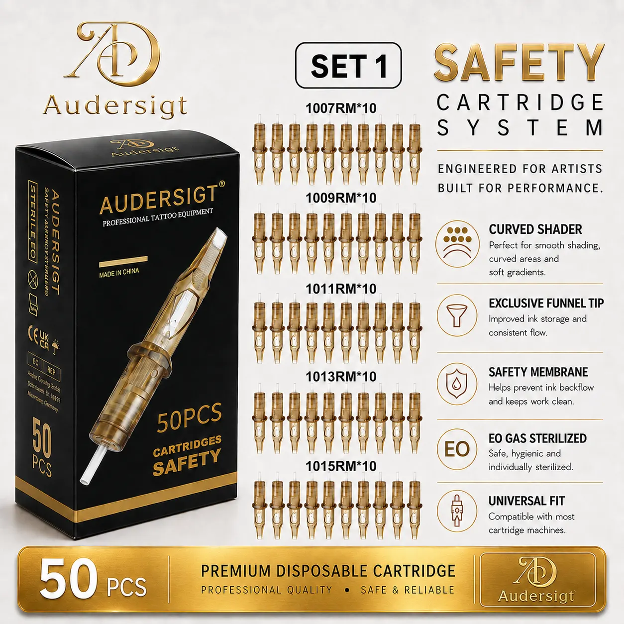 Audersigt Safety AD01 — zestaw kartridży do tatuażu, 50 szt. — zdjęcie 2
