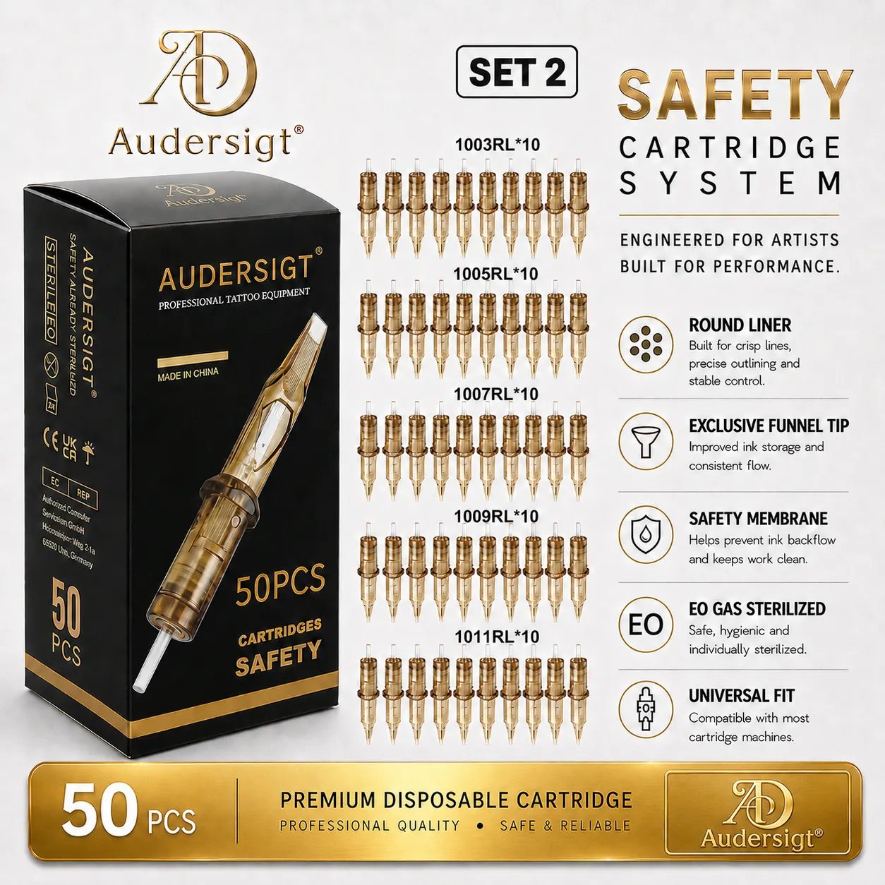 Audersigt Safety AD01 — zestaw kartridży do tatuażu, 50 szt. — zdjęcie 3