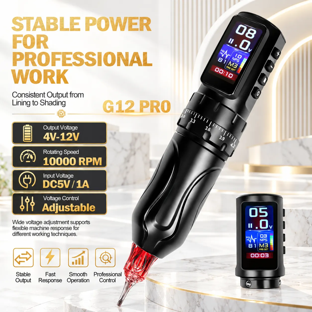 پن بی‌سیم تاتو G12PRO با کورس قابل‌تنظیم — تصویر 3